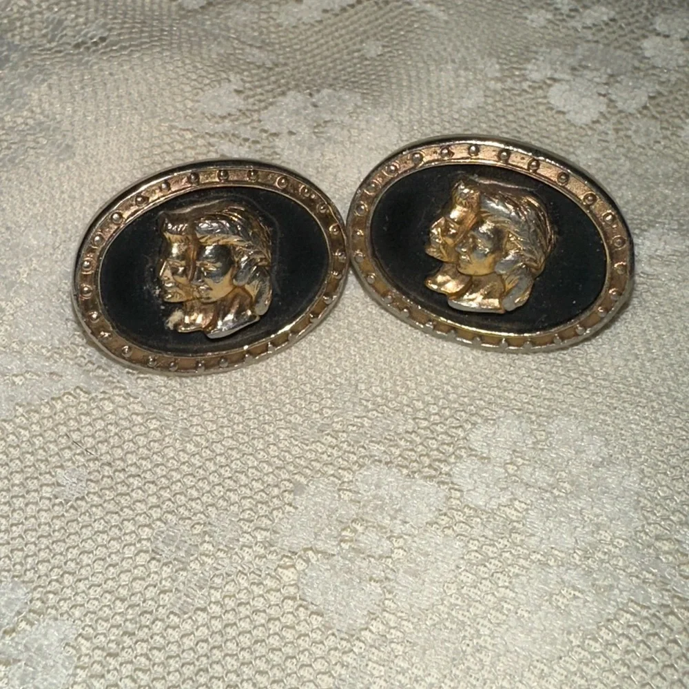 Vintage Cuff Links Gold TONED Black Inlay - Rare
